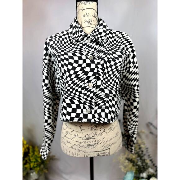 Elodie Cropped Psychedelic Mesmerizing Jacket Black & White S - Picture 1 of 11